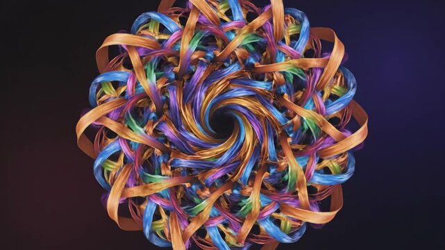Vivid rubber band balls with intricate coil and knot patterns, showcasing vibrant colors and creative craftsmanship suitable for arts and DIY projects.
