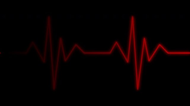 Glowing neon red color hearbeat pulse line animation. 4k animated video with alpha channel