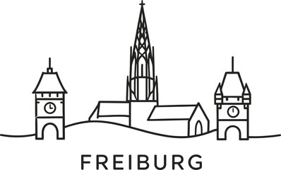 Fototapeta premium Freiburg city skyline landmarks minimalist vector illustration