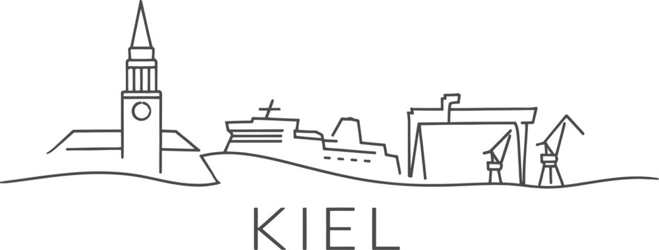 Kiel Germany city skyline line art vector illustration
