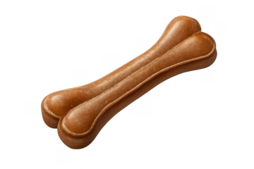 Dog bone chew treat rawhide for pets, offering dental care and oral hygiene, brown edible snack isolated