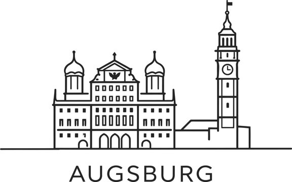 Augsburg city skyline landmarks minimalist vector illustration