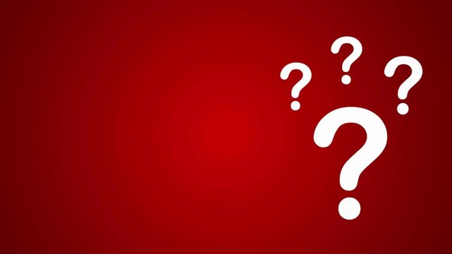 A red gradient backdrop with several white question marks clustered in the upper right corner, bold!