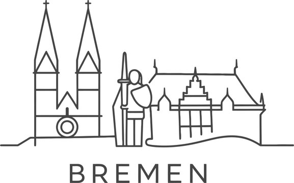 Bremen city landmarks skyline minimalist line art vector illustration