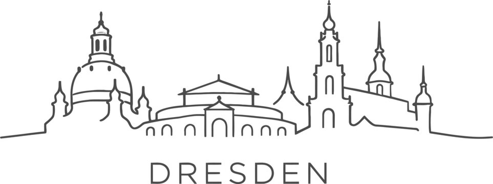 Dresden city skyline landmark line art vector illustration