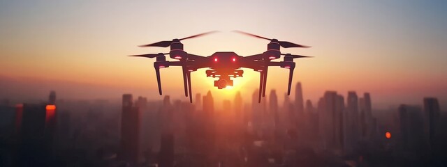A futuristic drone capturing a surreal sunset over a suburban skyline, Suburban Sunset of City Skylines