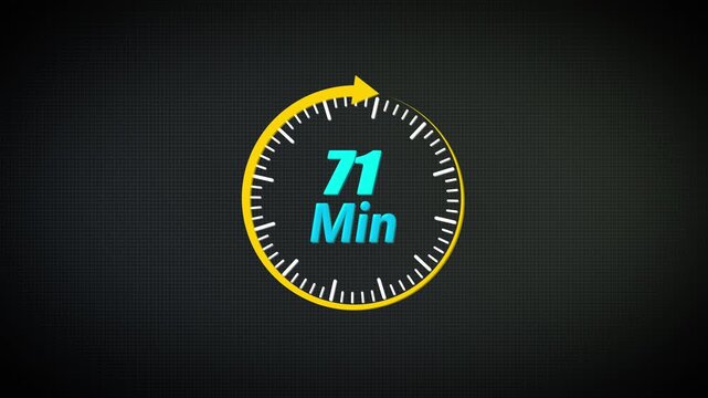71 Minute Countdown Timer Animation with Circular Clock Interface, Professional UI Style for Workflow Timing and Deadline Management