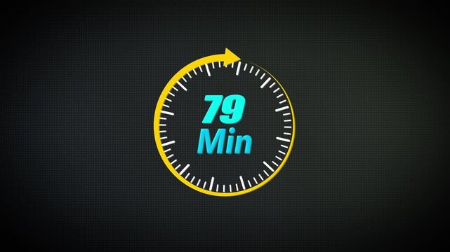 79 Minute Circular Countdown Timer Animation with Rotating Dial and Progress Indicator for UI, App Interface, Presentation and Time Management Visuals