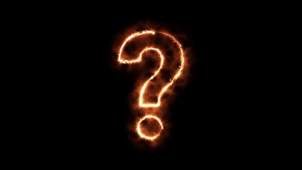 Fiery orange question mark glows against a black background, sparking with enigmatic glow. mystique - Powered by Adobe