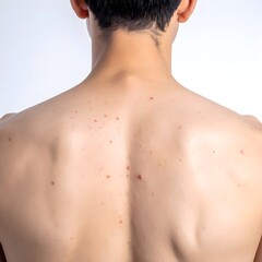 Naklejka premium back view of young man with mild acne and pimples on skin medical stock