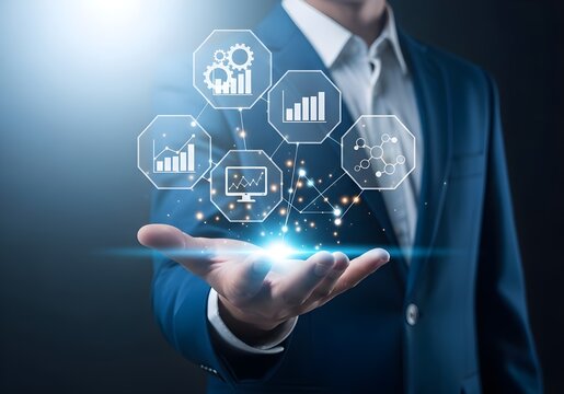 Businessman analyzing data with technology - Powered by Adobe