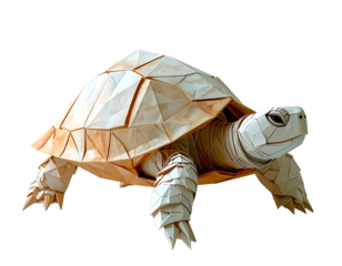 Intricate white origami turtle with detailed geometric shell and realistic paper folds.