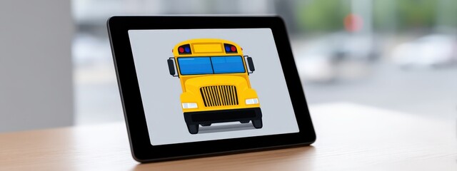 Digital tablet showing driver clean insurance record, School bus insurance