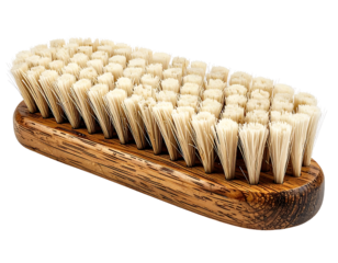 Sturdy wooden cleaning brush with dense white bristles for household use.
