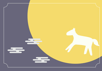 午年の年賀状イラスト　馬のシルエットと霞文様