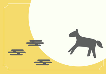 午年の年賀状イラスト　馬のシルエットと霞文様