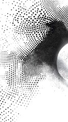 A monochrome dotted vortex on a white backdrop creates an immersive experience