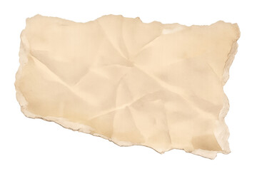 Fototapeta premium Crumpled paper piece with torn edges and vintage texture, isolated on transparent background, aged parchment detail