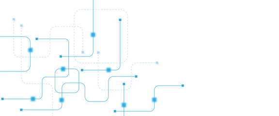 Obraz premium Abstract blue technology background with digital circuit lines. Minimalist network connection pattern on white. High-tech data communication concept for corporate web banners and software.