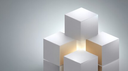 Fototapeta premium Abstract composition of glowing white cubes on a soft gradient background highlighting modern design, minimalism, and artistic elegance in a studio setting