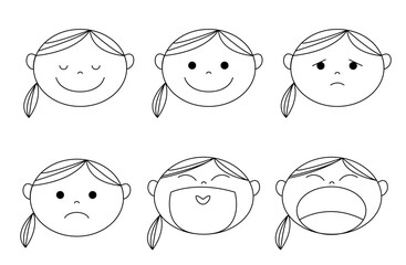 女性　イラスト　表情　笑顔　困り顔　感情　シンプル　線画