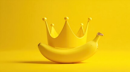 Yellow Banana with Crown on Bright Yellow Background