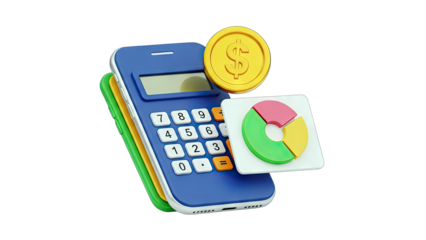 Calculator Phone with Coin and Chart - Finance Concept