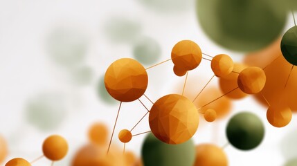 Abstract composition of colorful spheres and geometric shapes showcasing connections and interactions in a digital landscape of science and technology