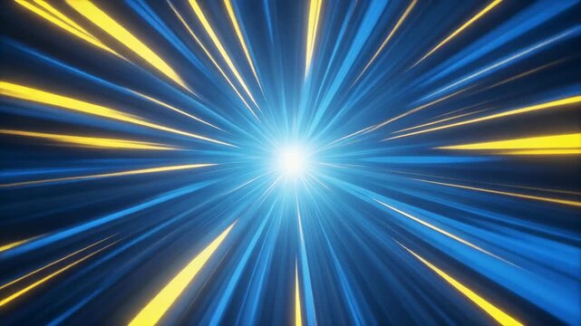 Dynamic Abstract Light Tunnel Glowing Blue and Yellow Rays Create a High-Speed Futuristic Energy Vortex Background
