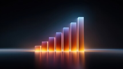 Modern Abstract Chart Design in Vibrant Colors Representing Growth and Success with Dynamic Reflection on Dark Background