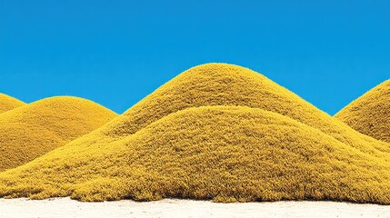 Yellow Hills Landscape with Bright Blue Sky in Minimalist Natural Scene
