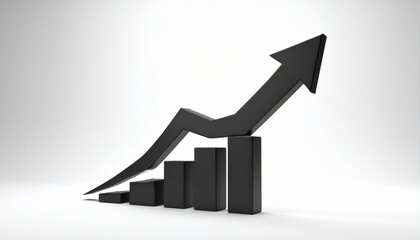 3D bar chart, ascending growth, upward arrow, business success, financial progress, clean professional visualization…