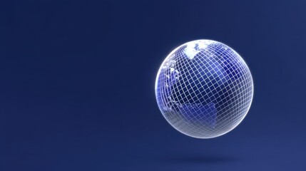 Futuristic 3D Representation of Earth with Grid Pattern and Blue Background for Global Communication and Technology Themes
