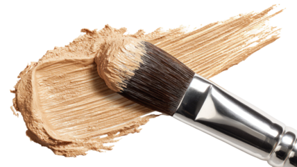 Creamy beige makeup foundation smear with professional brush textured strokes macro studio shot isolated on white background