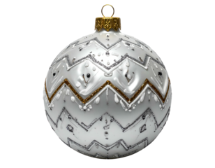 White patterned sphere with metallic gold and silver accents
