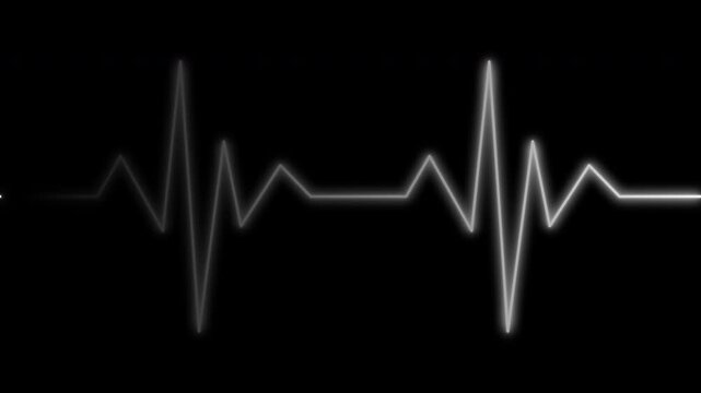 Glowing neon white color hearbeat pulse line animation. 4k animated video with alpha channel