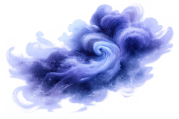 Swirling ethereal purple and blue smoke creating an abstract vortex effect on transparent background