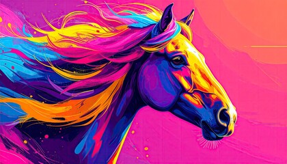 Vibrant Horse Portrait - A Colorful Display of Equine Beauty.