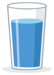 Simple cartoon illustration of a glass of blue drinking water