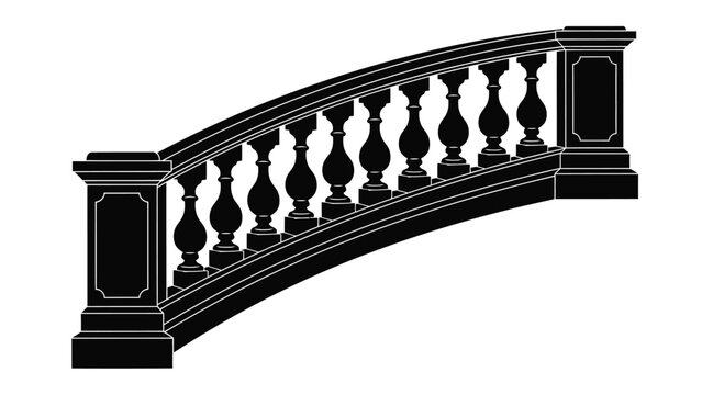 Elegant black and white curved balcony railing design with decorative spindles