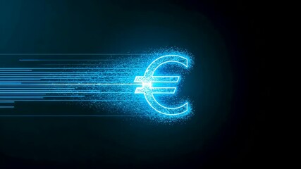 Glowing blue euro currency symbol moving through digital speed line background - Powered by Adobe