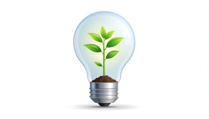 Light Bulb with Small Green Plant Growing Inside on Soil, Renewable Energy and Ecology Concept