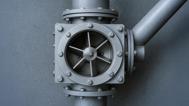 Powerful industrial valve machine controls fluid flow in mechanical pipe systems with metal bolts and flanges for environmental cleaning applications