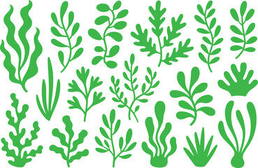 Black botanical leaf silhouettes set, minimal floral foliage elements for modern wall art, logo design, packaging, branding, vector illustration