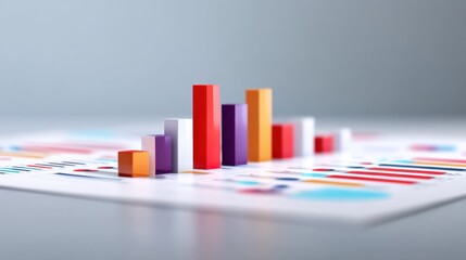 Abstract colorful bar graph on paper with charts, representing data analysis, financial growth concept in modern business environment