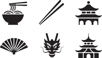 Icons set chinese cuisine and culture