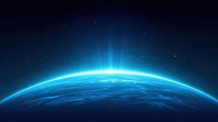 Fototapeta premium Stunning view of Earth’s horizon illuminated by soft blue light against a dark starry background, depicting the beauty of our planet in space