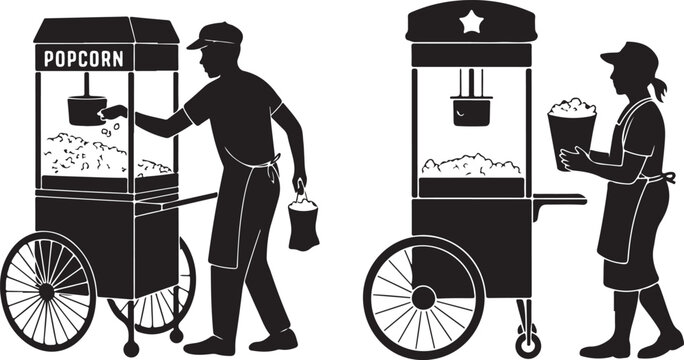 Popcorn Vendor Cart Silhouette - Concession Stand Service
