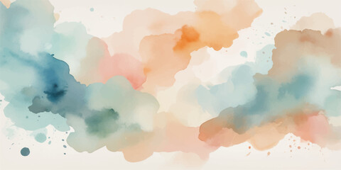 Abstract watercolor sky background with fluffy blue clouds and vintage paper texture