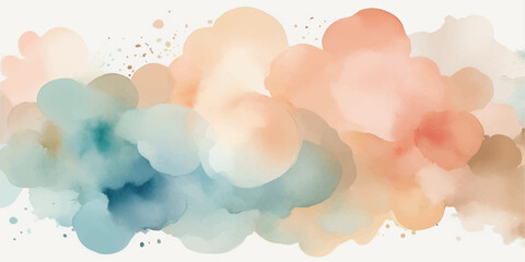 Obraz premium Abstract watercolor sky background with fluffy clouds and blue light nature illustration
